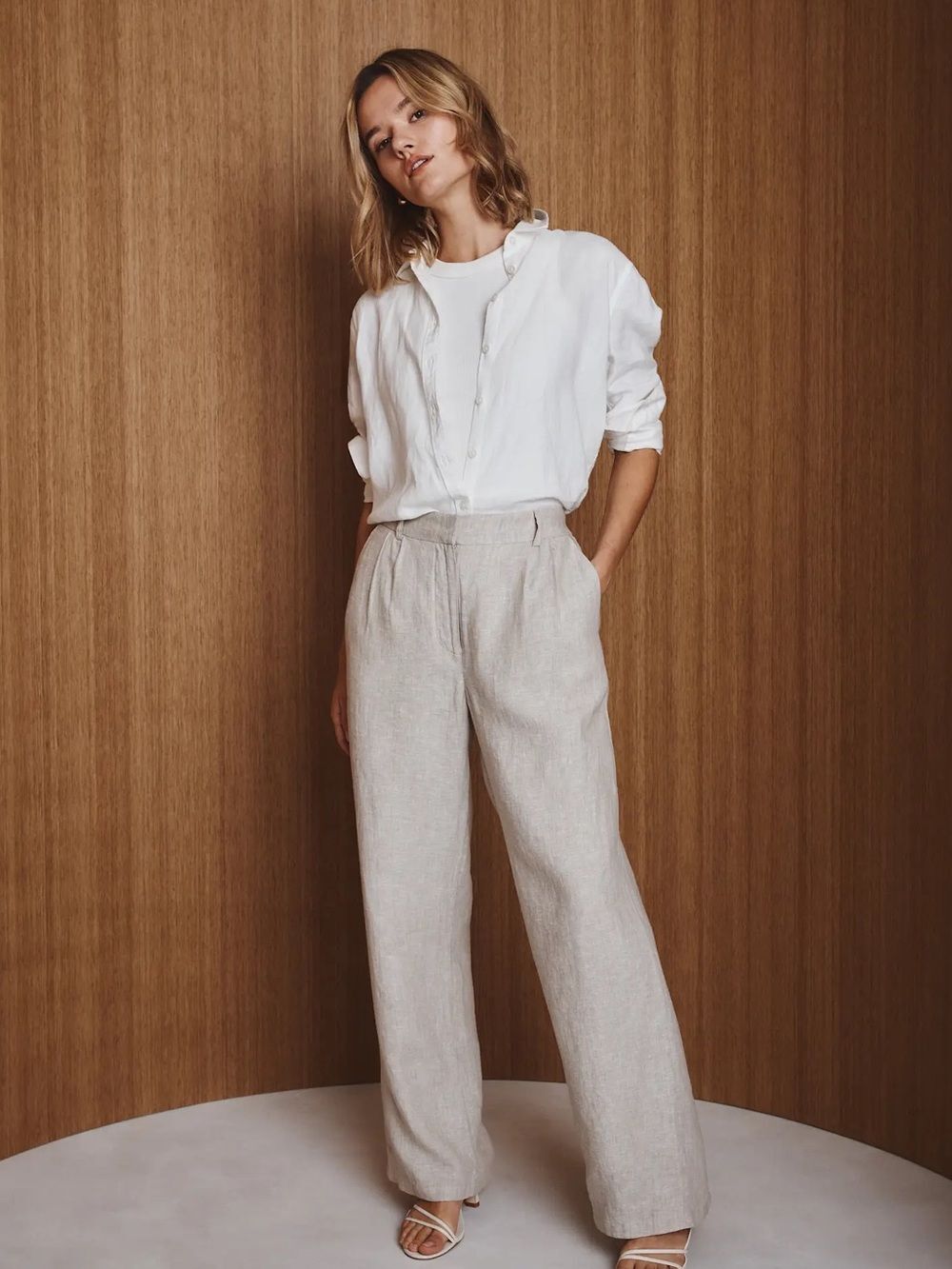Quince 100% European Linen Pleated Trousers, Size 6, Cream/Sand, Lined Trouser